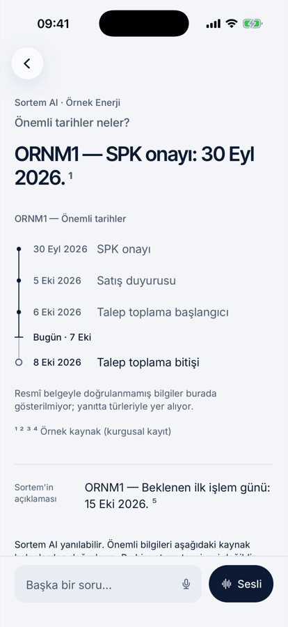 Sortem AI yanıtı: Örnek Enerji’nin önemli tarihleri, kaynaklarıyla.